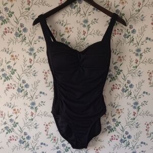 Nip Tuck Bandeau Top One Piece Black Swimsuit With Cinched Waist